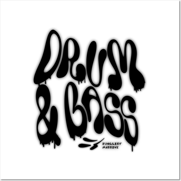 DRUM AND BASS  - Liquid Y2K Font (Black) Wall Art by DISCOTHREADZ 